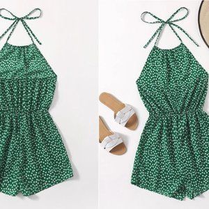 Sale 🎶 NEW!!! Size 12 Self Tie Floral Halter Romper in Green and White